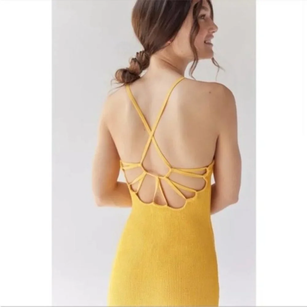 Urban Outfitters | Tyra Strappy Back Mini Dress Orange Textured Rib Knit Medium - Picture 11 of 16